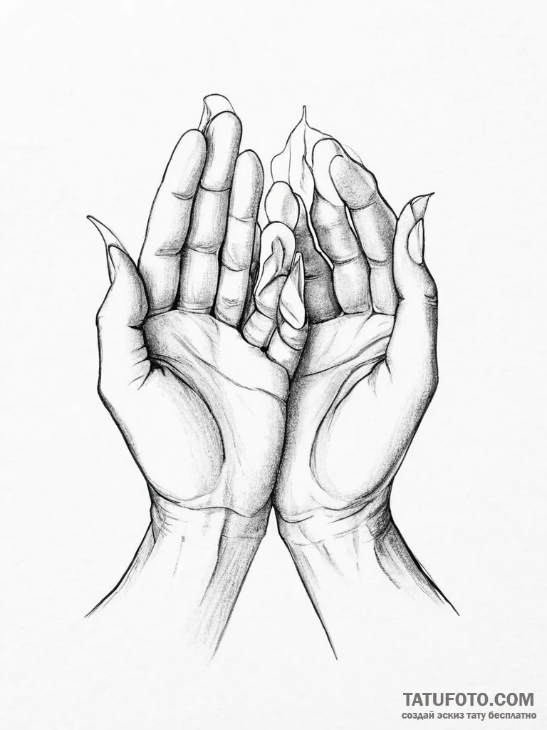 Tattoo sketch hands with a letter - эскиз тату (№1757210789_0, 07.09.2025 02:06) — Tatufoto.com