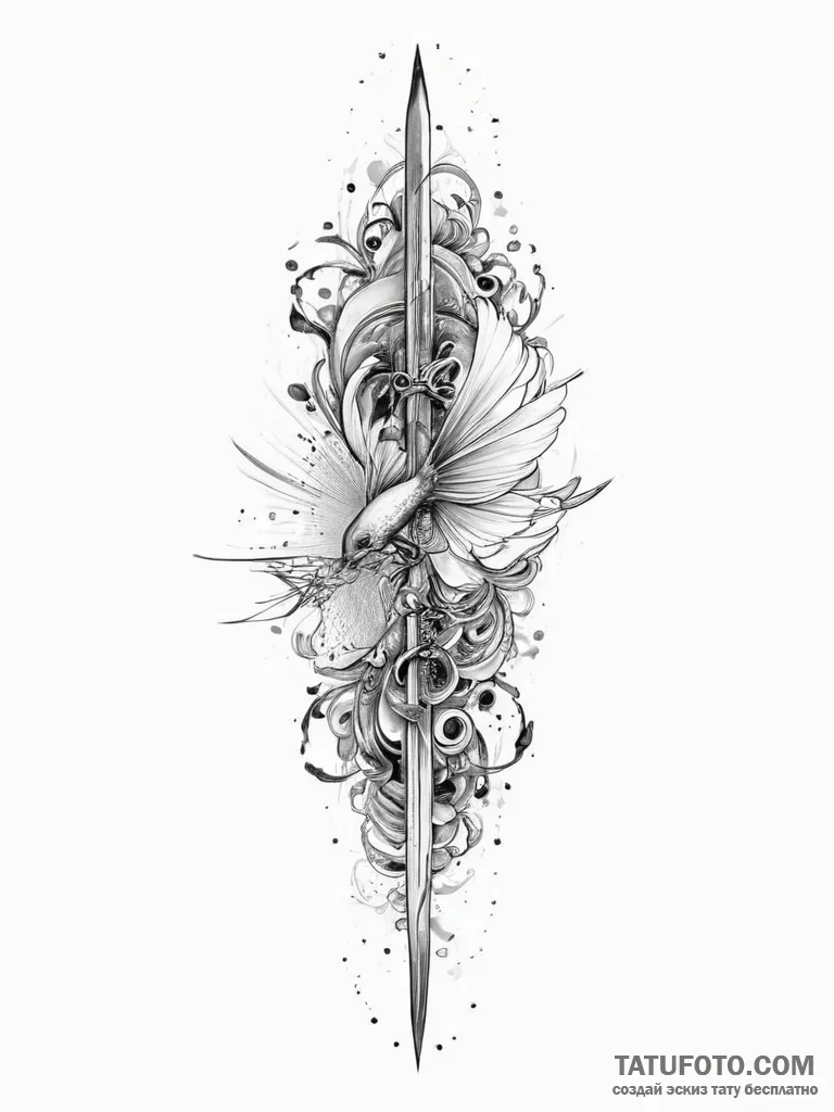 Tattoo sketch swordtail, concept art for tatt... - эскиз тату (№1757212390_0, 07.09.2025 02:33) — Tatufoto.com