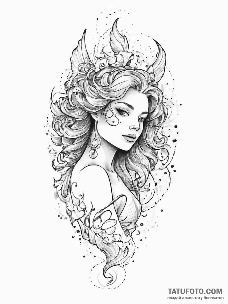 Tattoo sketch siren tattoo, concept art for t... - эскиз тату (№1757212790_0, 07.09.2025 02:39) — Tatufoto.com