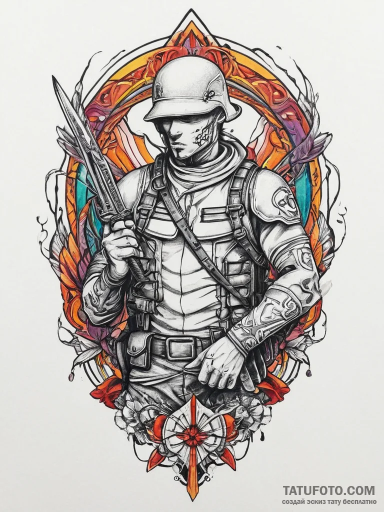 Tattoo sketch soldier with a knife, tattoo dr... - эскиз тату (№1757213580_0, 07.09.2025 02:53) — Tatufoto.com