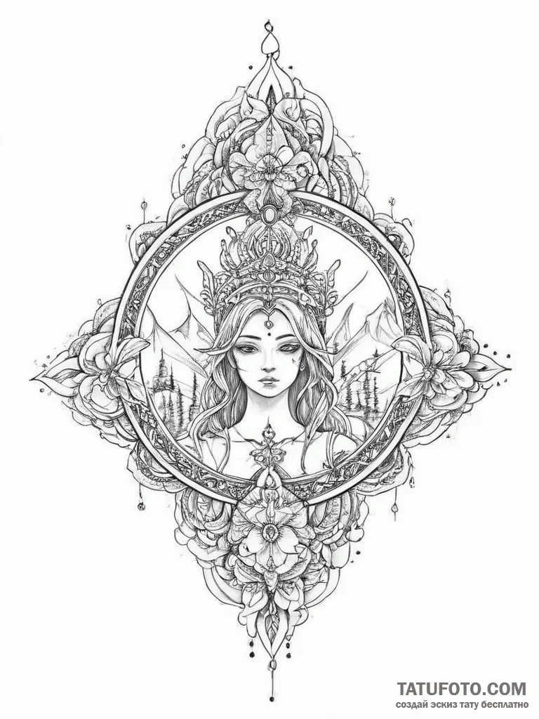 Tattoo sketch sacred kingdom - эскиз тату (№1757215579_0, 07.09.2025 03:26) — Tatufoto.com