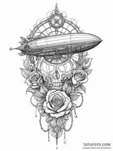 Tattoo sketch steampunk airship, tattoo line... - эскиз тату (№1757216381_0, 07.09.2025 03:39) — Tatufoto.com