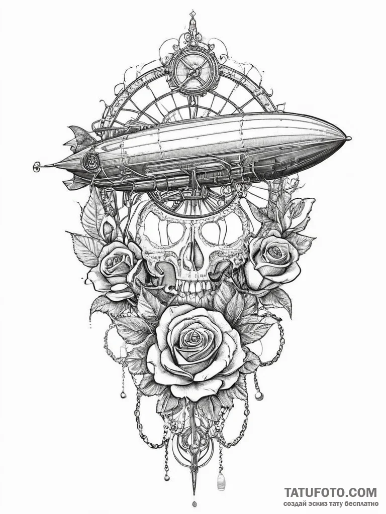 Tattoo sketch steampunk airship, tattoo line... - эскиз тату (№1757216381_0, 07.09.2025 03:39) — Tatufoto.com
