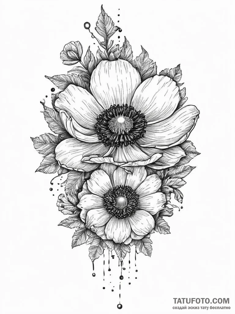 Tattoo sketch anemone, ink illustration for t... - эскиз тату (№1757221339_0, 07.09.2025 05:02) — Tatufoto.com
