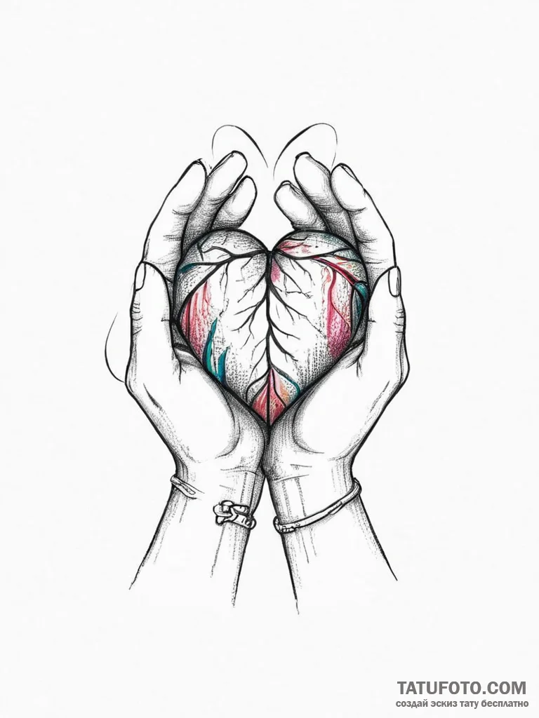 Tattoo sketch hands holding a heart, tattoo s... - эскиз тату (№1757227675_0, 07.09.2025 06:47) — Tatufoto.com