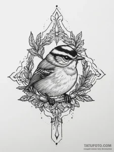 Tattoo sketch golden-crowned kinglet, tattoo... - эскиз тату (№1757228267_0, 07.09.2025 06:57) — Tatufoto.com