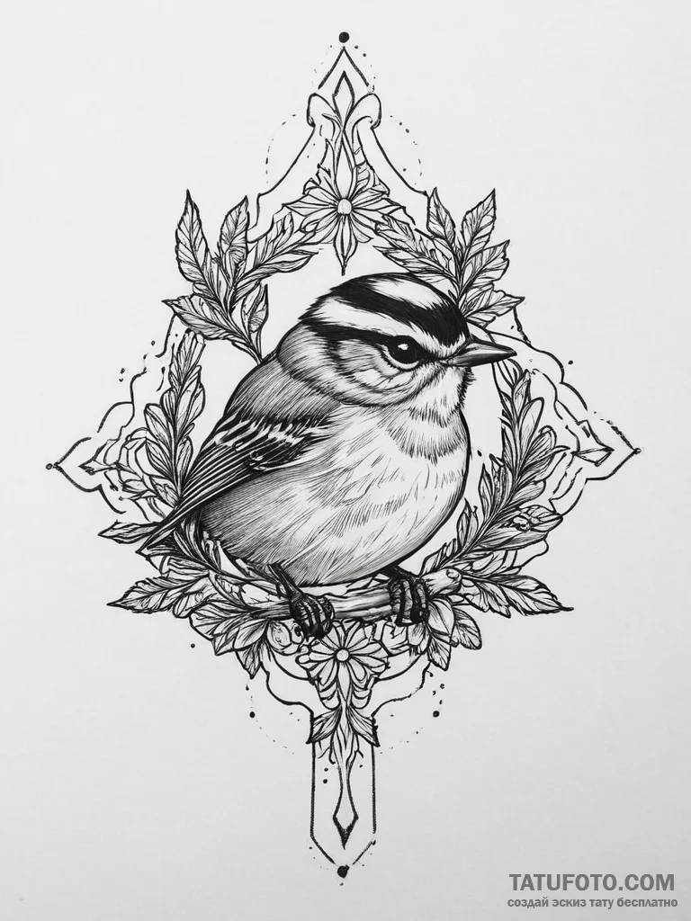 Tattoo sketch golden-crowned kinglet, tattoo... - эскиз тату (№1757228267_0, 07.09.2025 06:57) — Tatufoto.com