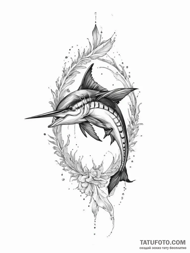 Tattoo sketch marlin - эскиз тату (№1757230644_0, 07.09.2025 07:37) — Tatufoto.com
