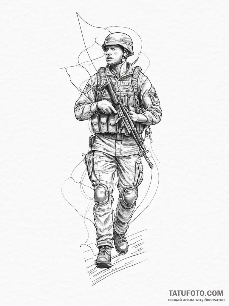 Tattoo sketch soldier with a map, artistic ta... - эскиз тату (№1757230846_0, 07.09.2025 07:40) — Tatufoto.com