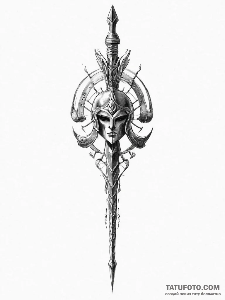 Tattoo sketch spartan spear, concept art for... - эскиз тату (№1757231043_0, 07.09.2025 07:44) — Tatufoto.com