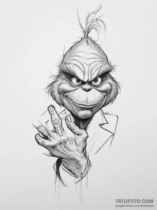 Tattoo sketch the grinch with a hand - эскиз тату (№1757231433_0, 07.09.2025 07:50) — Tatufoto.com