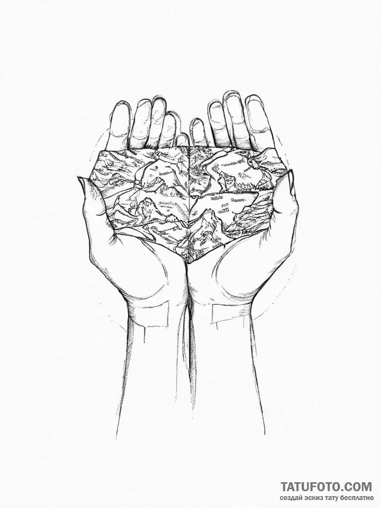 Tattoo sketch hands with a map - эскиз тату (№1757232625_0, 07.09.2025 08:10) — Tatufoto.com