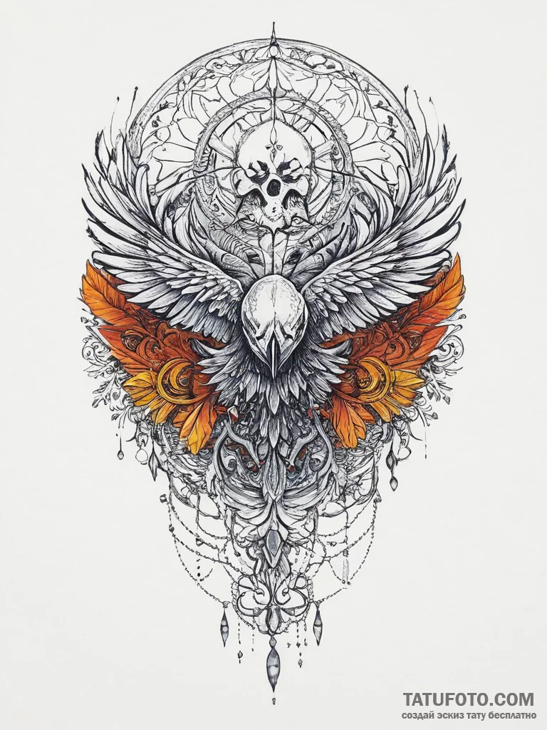Tattoo sketch norse raven on a skull, tattoo... - эскиз тату (№1757234027_0, 07.09.2025 08:33) — Tatufoto.com