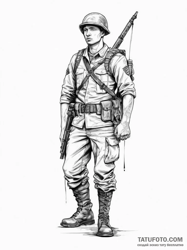 Tattoo sketch soldier with a scroll, artistic... - эскиз тату (№1757235626_0, 07.09.2025 09:00) — Tatufoto.com