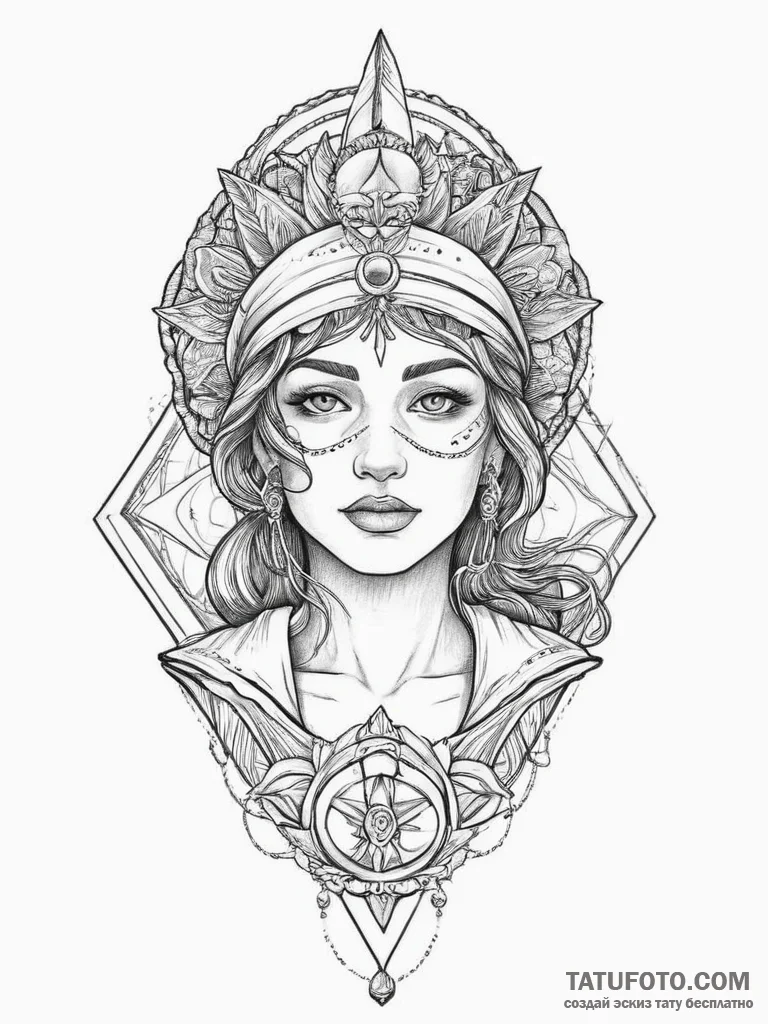 Tattoo sketch goddess portrait, tattoo line a... - эскиз тату (№1757238216_0, 07.09.2025 09:43) — Tatufoto.com