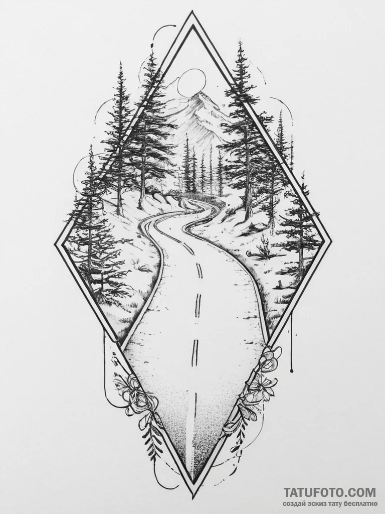 Tattoo sketch road, tattoo flash sheet design... - эскиз тату (№1757239413_0, 07.09.2025 10:03) — Tatufoto.com