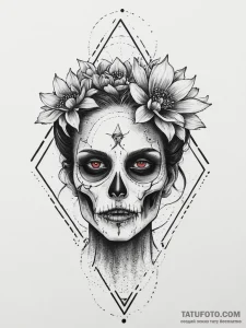 Tattoo sketch zombie with a flower, artistic... - эскиз тату (№1757240795_0, 07.09.2025 10:26) — Tatufoto.com