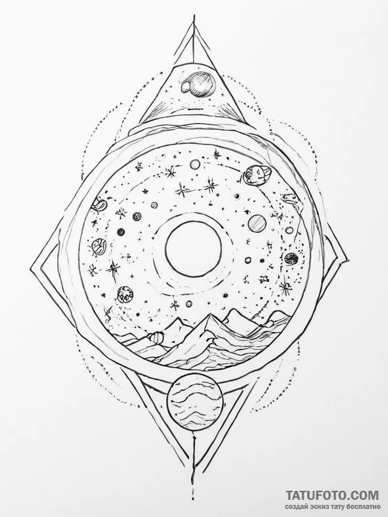 Tattoo sketch cosmic world - эскиз тату (№1757242577_0, 07.09.2025 10:56) — Tatufoto.com