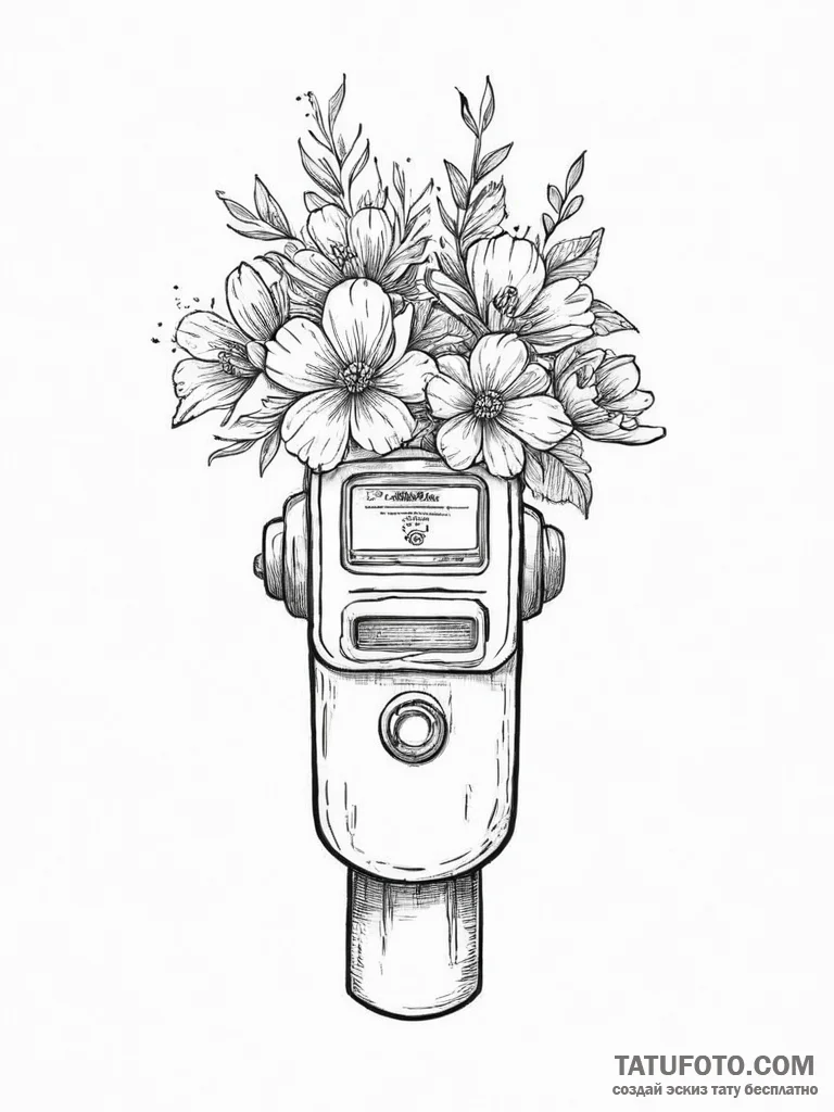 Tattoo sketch parking meter with a flower - эскиз тату (№1757244361_0, 07.09.2025 11:26) — Tatufoto.com