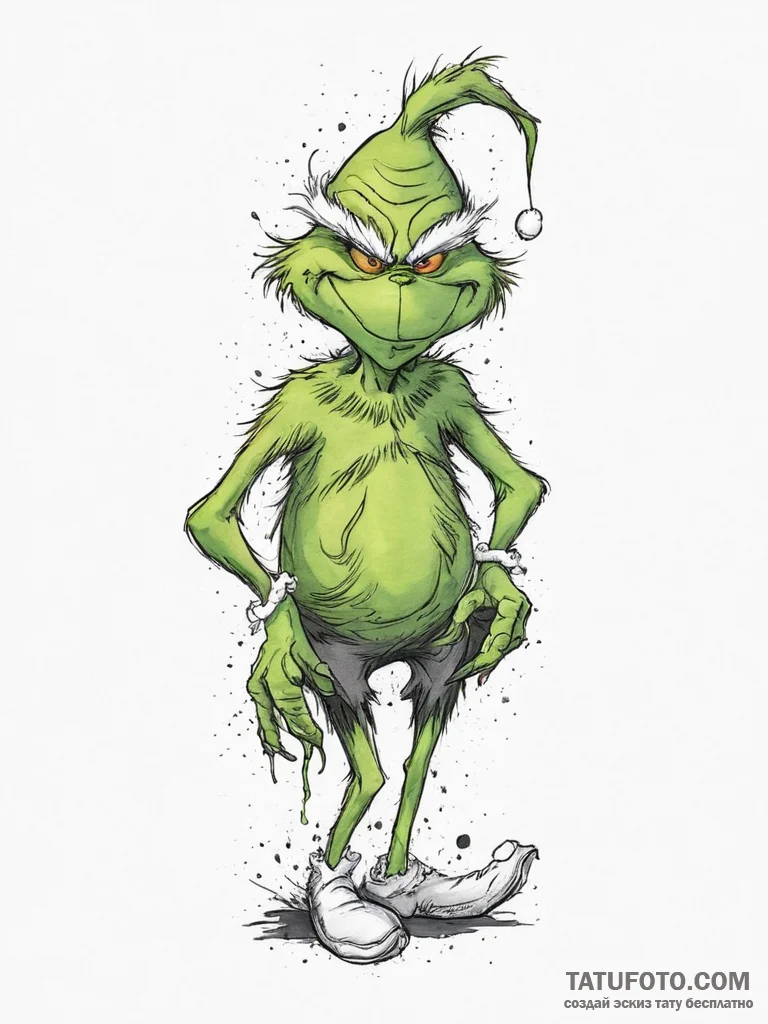 Tattoo sketch the grinch with a foot, ink ill... - эскиз тату (№1757244557_0, 07.09.2025 11:29) — Tatufoto.com