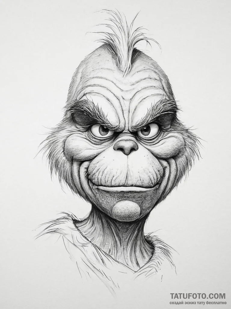 Tattoo sketch the grinch with a paw, concept... - эскиз тату (№1757245941_0, 07.09.2025 11:52) — Tatufoto.com