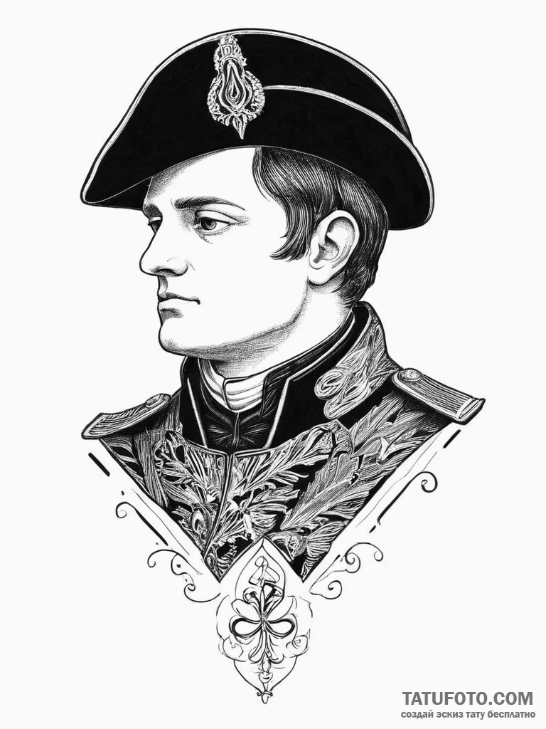 Tattoo sketch napoleon bonaparte silhouette,... - эскиз тату (№1757248122_0, 07.09.2025 12:28) — Tatufoto.com