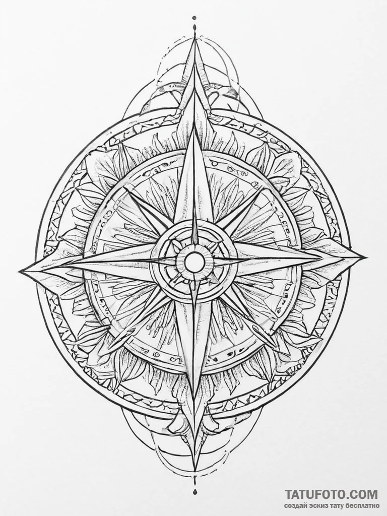 Tattoo sketch compass rose tattoo, ink illust... - эскиз тату (№1757250882_0, 07.09.2025 13:14) — Tatufoto.com