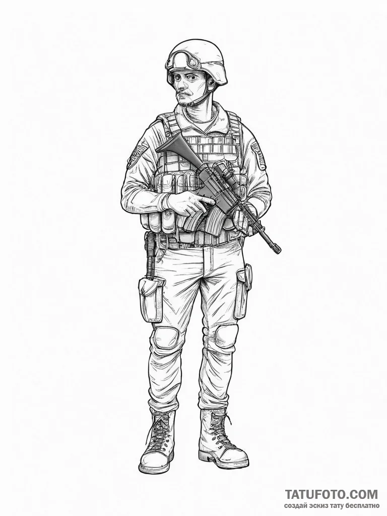 Tattoo sketch soldier with a document, tattoo... - эскиз тату (№1757252287_0, 07.09.2025 13:38) — Tatufoto.com