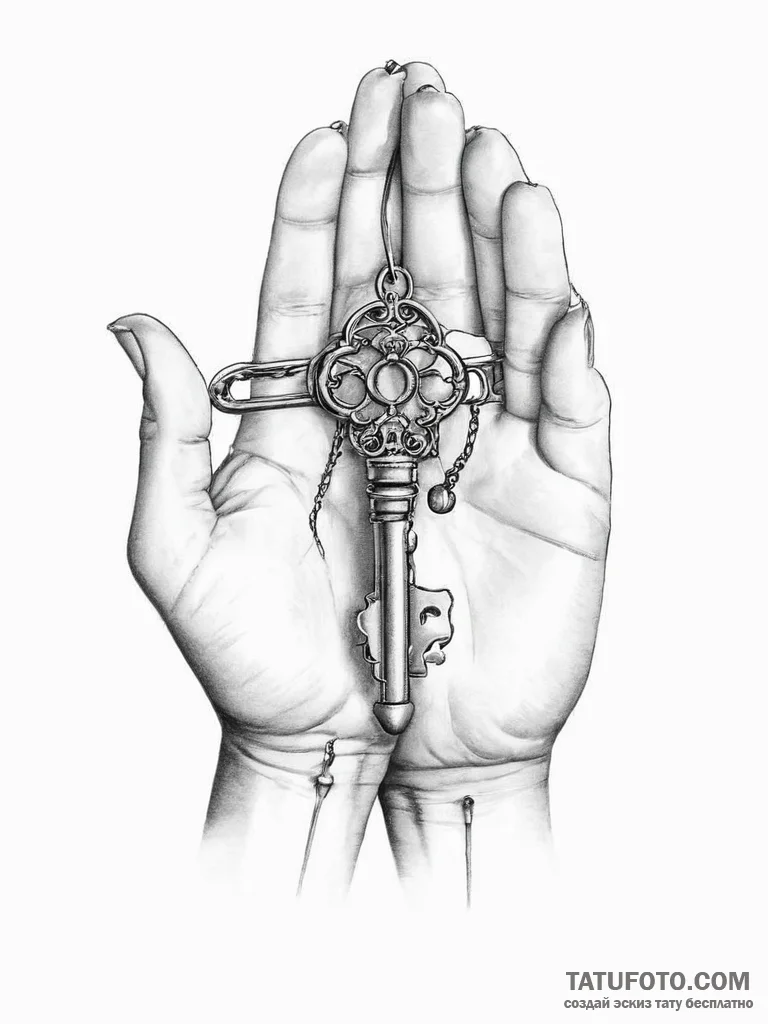 Tattoo sketch hands with a key - эскиз тату (№1757254100_0, 07.09.2025 14:08) — Tatufoto.com