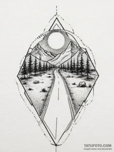 Tattoo sketch road, tattoo line art, sepia to... - эскиз тату (№1757254488_0, 07.09.2025 14:14) — Tatufoto.com