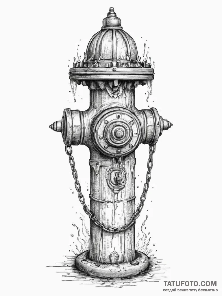 Tattoo sketch fire hydrant with water, artist... - эскиз тату (№1757254688_0, 07.09.2025 14:18) — Tatufoto.com