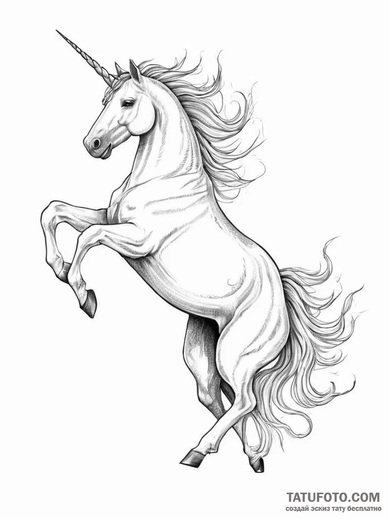 Tattoo sketch unicorn galloping - эскиз тату (№1757254886_0, 07.09.2025 14:21) — Tatufoto.com
