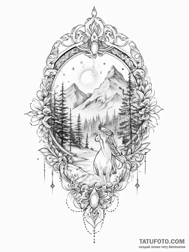 Tattoo sketch mystical scene - эскиз тату (№1757256512_0, 07.09.2025 14:48) — Tatufoto.com