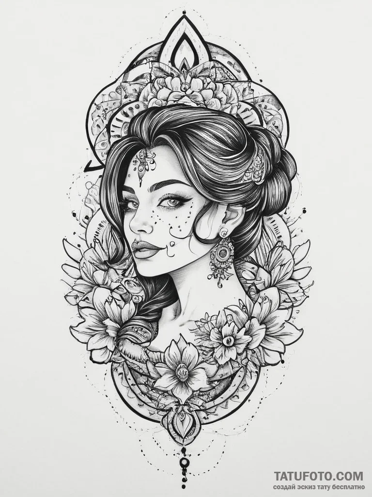 Tattoo sketch divine portrayal, tattoo flash... - эскиз тату (№1757257315_0, 07.09.2025 15:01) — Tatufoto.com