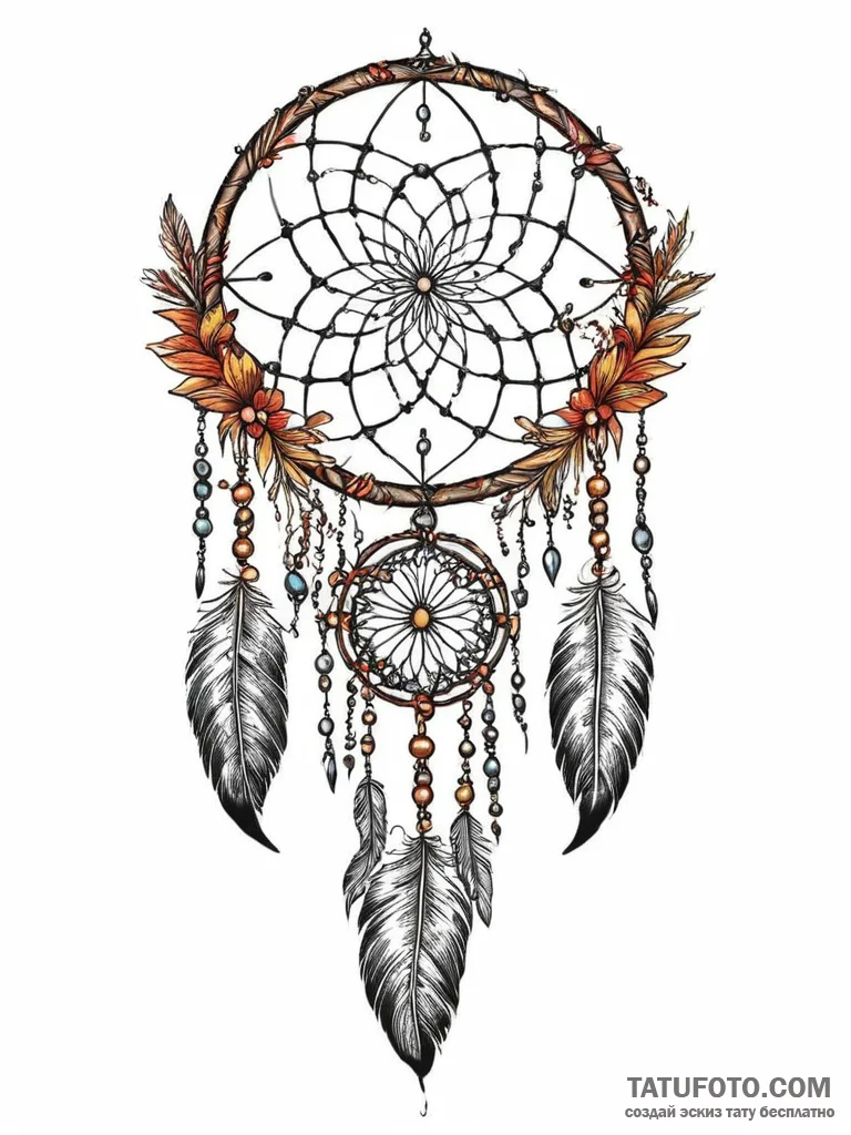 Tattoo sketch dreamcatcher, concept art for t... - эскиз тату (№1757258304_0, 07.09.2025 15:18) — Tatufoto.com