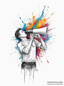 Tattoo sketch marketer a person with a megaph... - эскиз тату (№1757259698_0, 07.09.2025 15:41) — Tatufoto.com