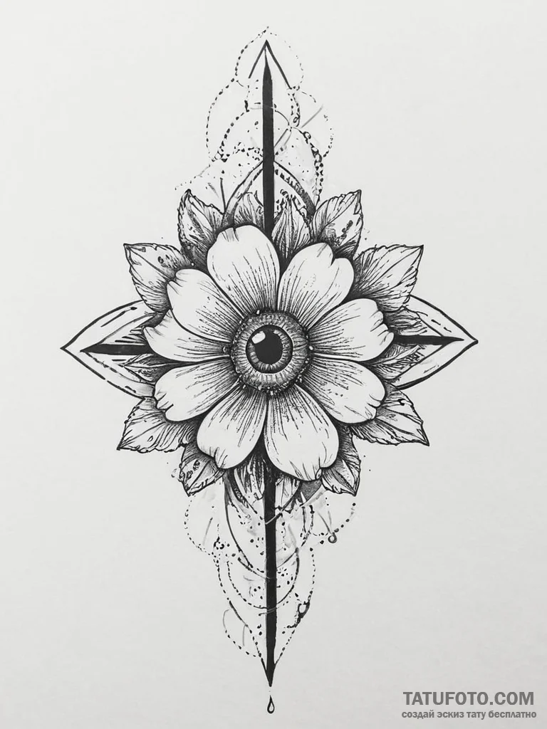 Tattoo sketch magical flower with an eye, tat... - эскиз тату (№1757259902_0, 07.09.2025 15:45) — Tatufoto.com