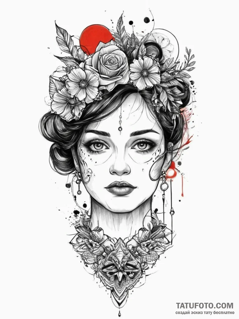 Tattoo sketch enchanted portrait, ink illustr... - эскиз тату (№1757260097_0, 07.09.2025 15:48) — Tatufoto.com