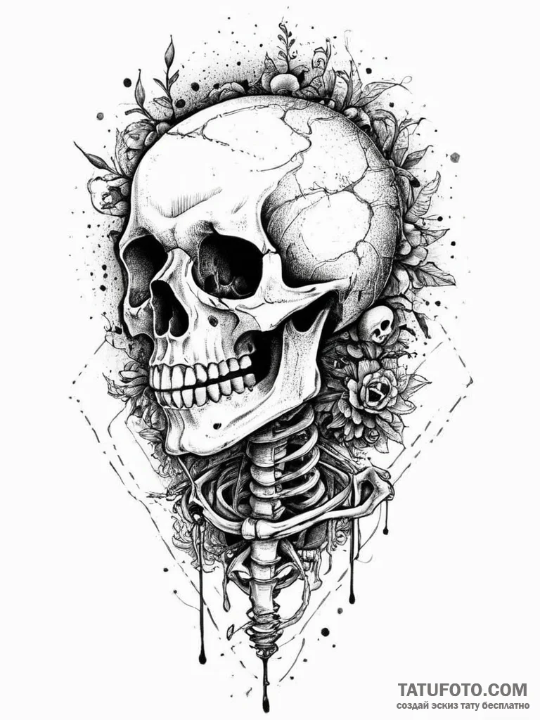 Tattoo sketch skeleton, concept art for tatto... - эскиз тату (№1757260292_0, 07.09.2025 15:51) — Tatufoto.com