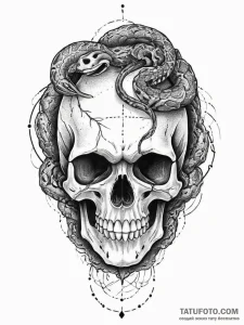 Tattoo sketch skull with a snake, tattoo line... - эскиз тату (№1757260884_0, 07.09.2025 16:01) — Tatufoto.com