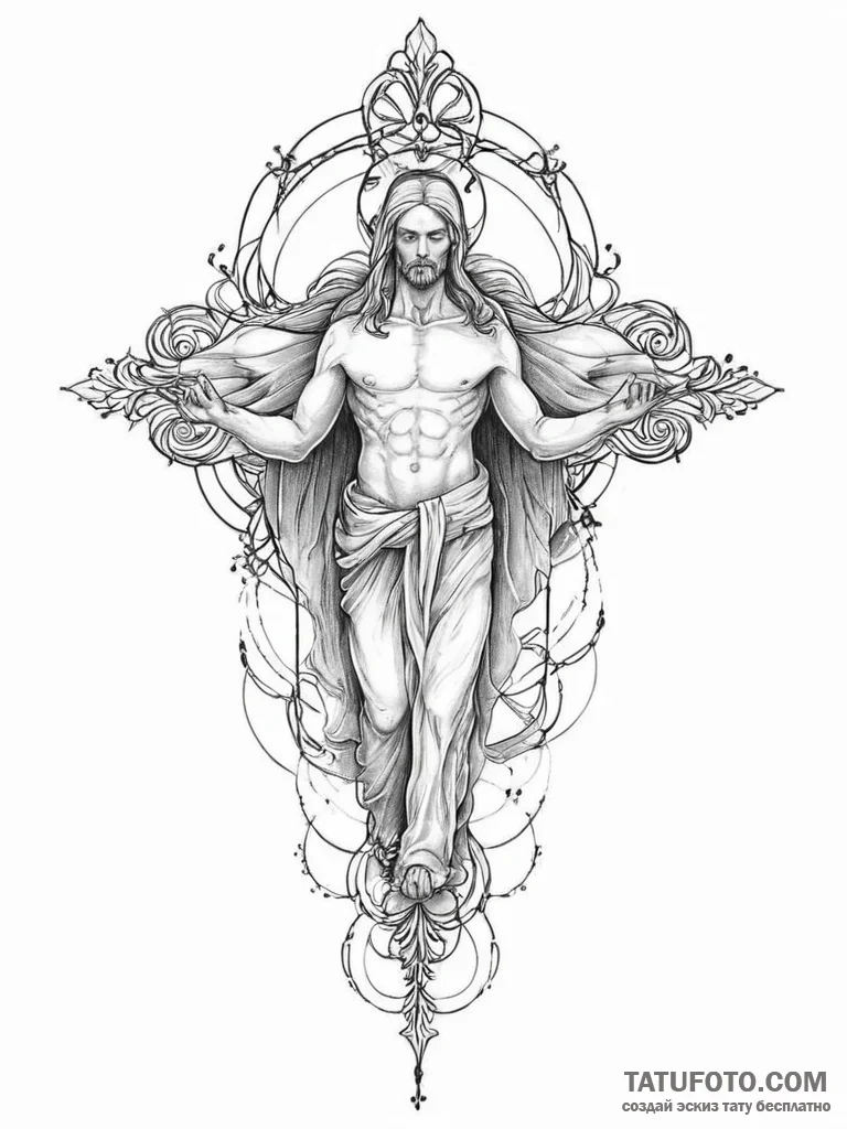 Tattoo sketch holy character - эскиз тату (№1757261080_0, 07.09.2025 16:04) — Tatufoto.com