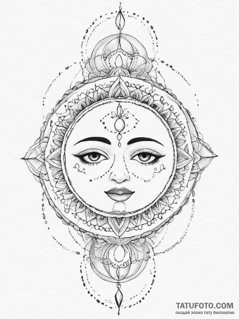 Tattoo sketch moon with a face, artistic tatt... - эскиз тату (№1757263453_0, 07.09.2025 16:44) — Tatufoto.com