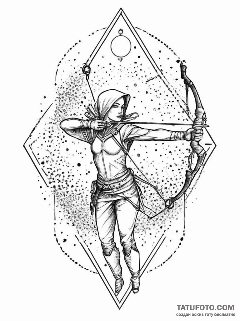 Tattoo sketch cosmic archer, ink illustration... - эскиз тату (№1757265240_0, 07.09.2025 17:14) — Tatufoto.com