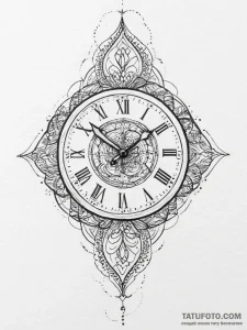 Tattoo sketch узор в виде часов, tattoo drawi... - эскиз тату (№1757266435_0, 07.09.2025 17:33) — Tatufoto.com