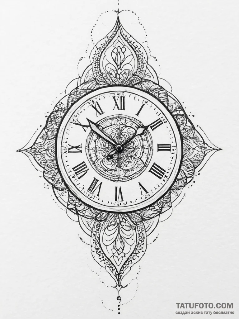 Tattoo sketch узор в виде часов, tattoo drawi... - эскиз тату (№1757266435_0, 07.09.2025 17:33) — Tatufoto.com