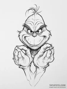 Tattoo sketch the grinch with a paw - эскиз тату (№1757266630_0, 07.09.2025 17:37) — Tatufoto.com