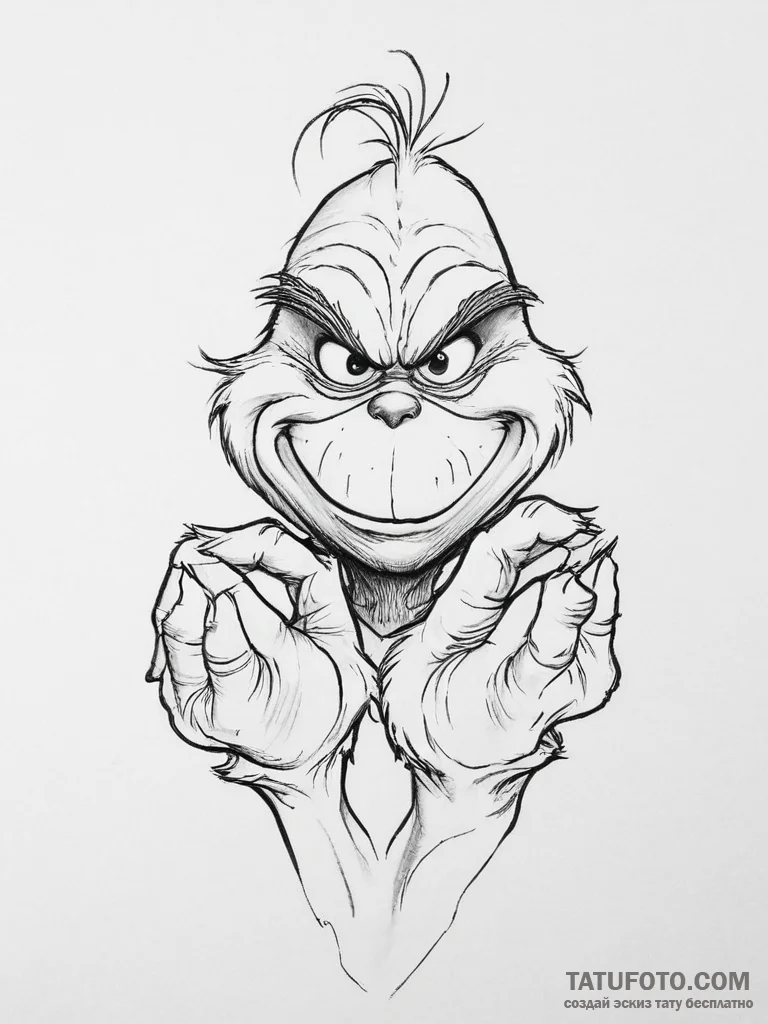 Tattoo sketch the grinch with a paw - эскиз тату (№1757266630_0, 07.09.2025 17:37) — Tatufoto.com