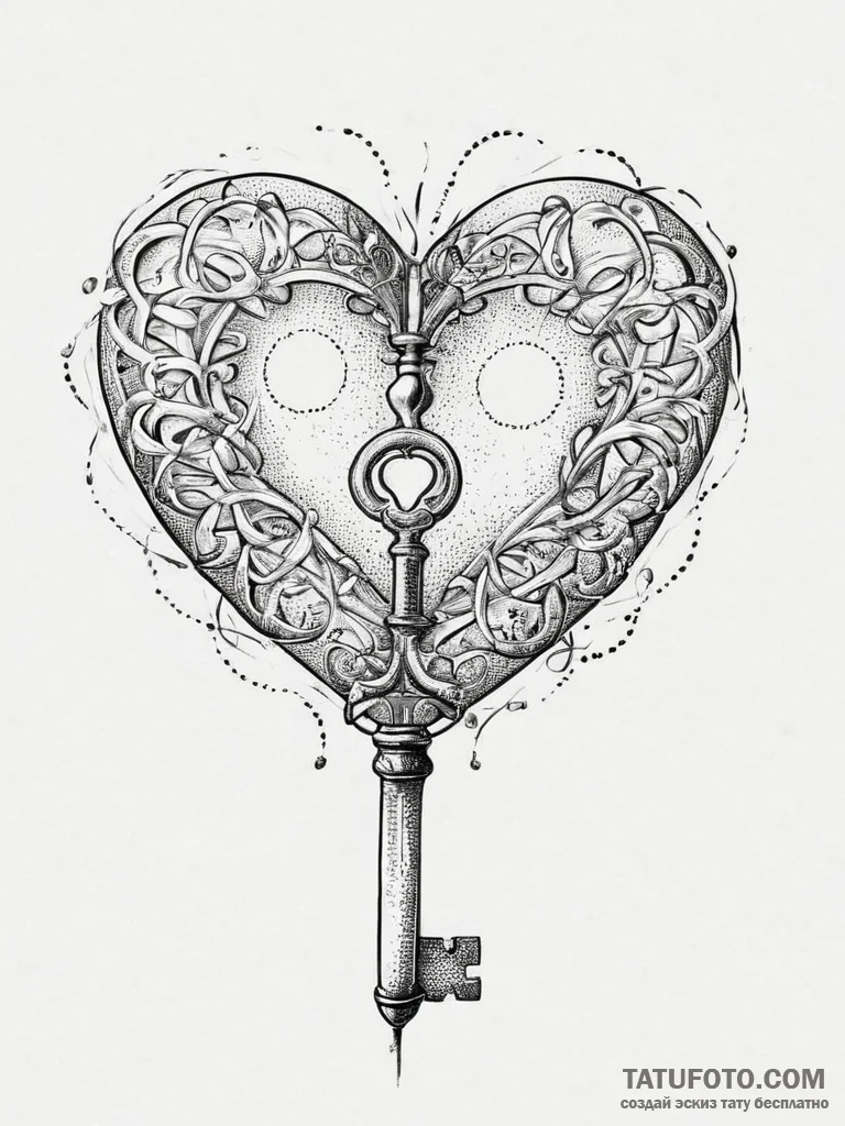 Tattoo sketch heart and key, artistic tattoo... - эскиз тату (№1757267245_0, 07.09.2025 17:47) — Tatufoto.com