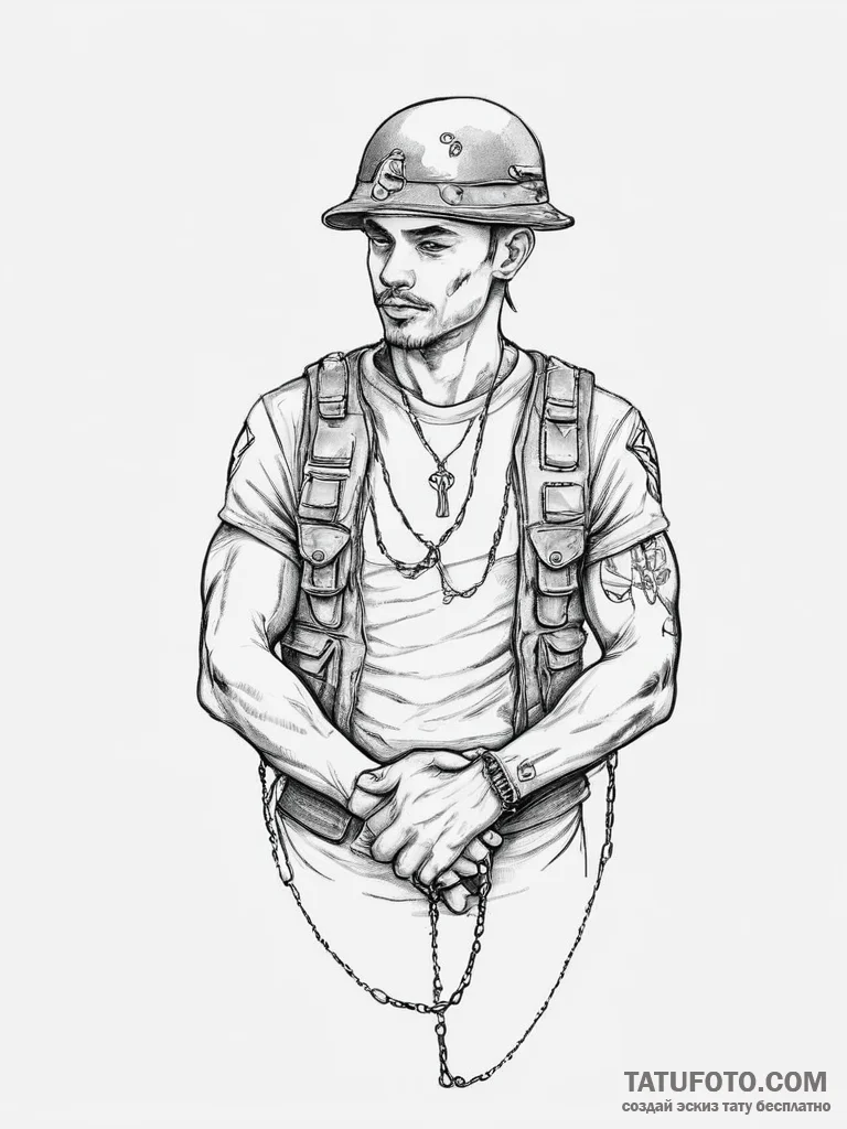 Tattoo sketch soldier with a chain, tattoo sk... - эскиз тату (№1757269249_0, 07.09.2025 18:20) — Tatufoto.com