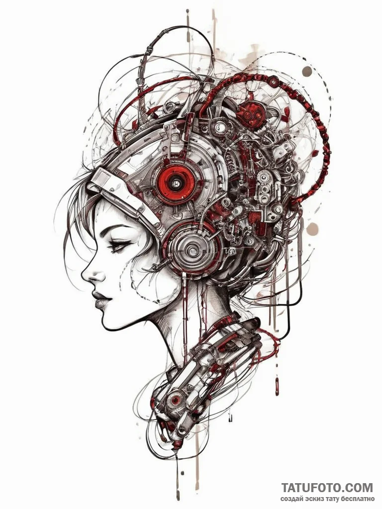 Tattoo sketch cyberpunk neural interface, art... - эскиз тату (№1757269454_0, 07.09.2025 18:24) — Tatufoto.com